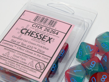 Chessex (26264): D10: Gel: Green-Pink/Blue Luminary 