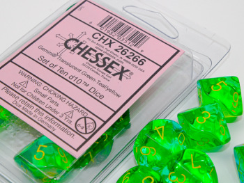 Chessex (26266): D10: Gemini: Translucent Green-Teal/Yellow 