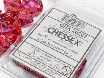 Chessex (26267): D10: Gemini: Translucent Red-Violet/Gold 