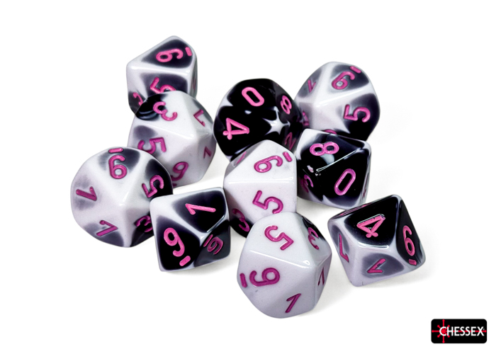 Chessex (26269): D10: Gemini: Black-White/Pink  