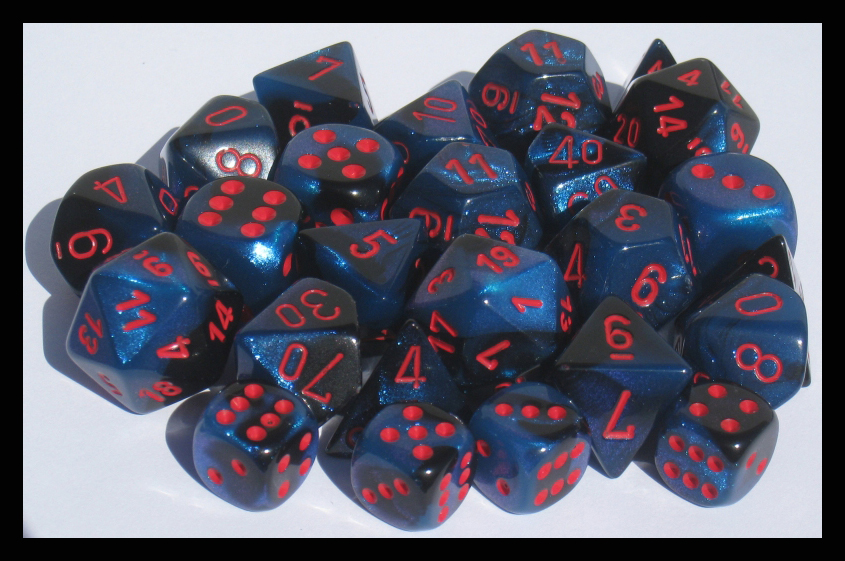 Chessex (26458): Polyhedral 7-Die Set: Gemini: Black-Starlight/Red 