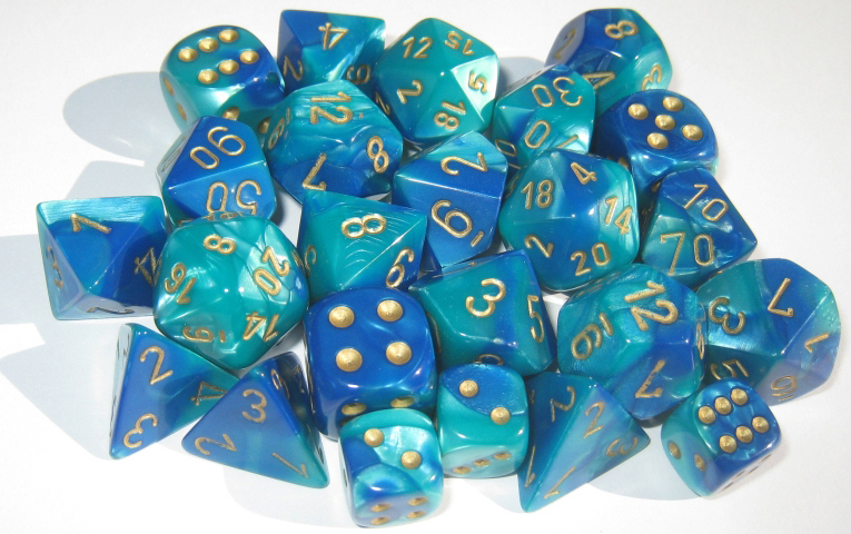 Chessex (26459): Polyhedral 7-Die Set: Gemini: Blue-Teal/Gold 