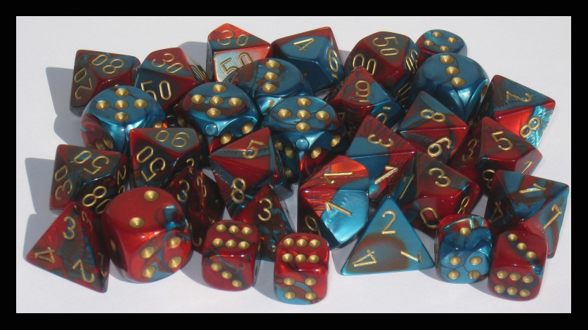 Chessex (26462): Polyhedral 7-Die Set: Gemini: Red-Teal/Gold 