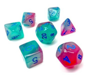 Chessex (26464 ): Polyhedral 7-Die Set: Gemini: Gel Green-Pink/Blue Luminary 