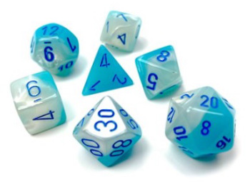 Chessex (26465): Polyhedral 7-Die Set: Gemini: Turquoise-White/Blue Luminary 