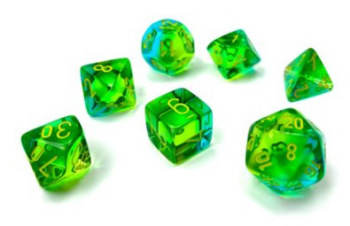 Chessex (26466): Polyhedral 7-Die Set: Gemini: Translucent Green-Teal/Yellow 