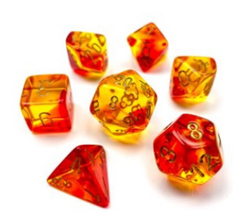 Chessex (26468): Polyhedral 7-Die Set: Gemini: Translucent Red-Yellow/Gold 