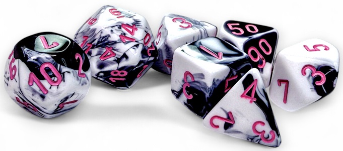 Chessex (26469): Polyhedral 7-Die Set: Gemini: Black-White / Pink 