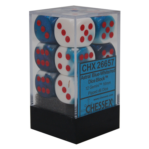 Chessex (26657): D6: 16mm: Gemini #7: Astral Blue-White/Red 