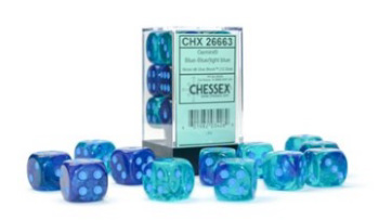 Chessex (26663): D6: 16mm: Gemini: Blue-Blue/Light Blue Luminary 