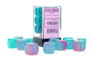 Chessex (26664): D6: 16mm: Gemini: Gel Green-Pink/Blue Luminary 