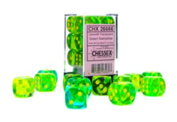 Chessex (26666): D6: 16mm: Gemini: Translucent Green-Teal/Yellow 