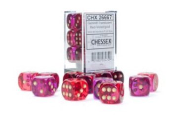 Chessex (26667): D6: 16mm: Gemini: Translucent Red-Violet/Gold 