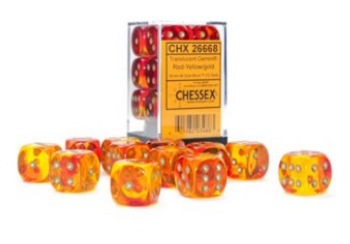 Chessex (26668): D6: 16mm: Gemini: Translucent Red-Yellow/Gold 