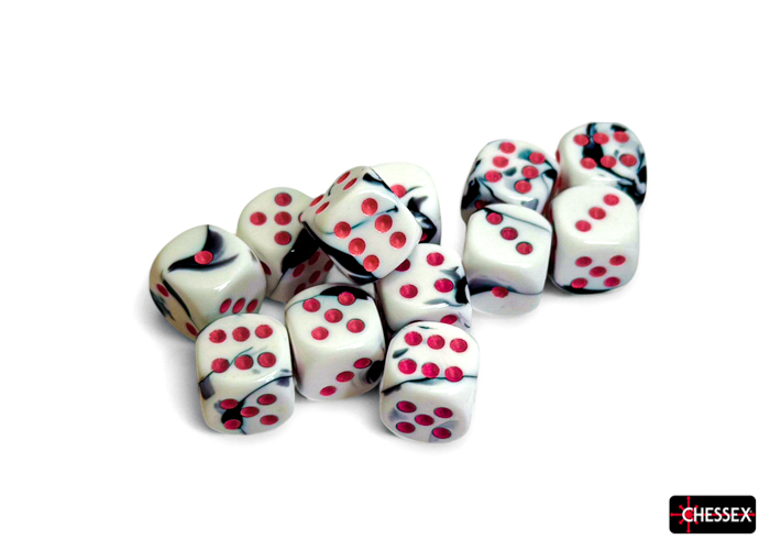 Chessex (26669): D6: 16mm: Gemini: BLACK-WHITE/PINK 