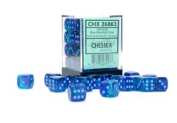 Chessex (26863): D6: 12mm: Gemini: Blue-Blue/Light Blue Luminary 