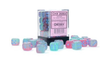 Chessex (26864): D6: 12mm: Gemini: Gel Green-Pink/Blue Luminary 