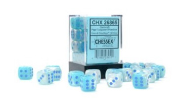 Chessex (26865): D6: 12mm: Gemini: Turquoise-White/Blue Luminary 
