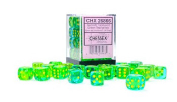 Chessex (26866): D6: 12mm: Gemini: Translucent Green-Teal/Yellow 