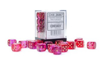 Chessex (26867): D6: 12mm: Gemini: Translucent Red-Violet/Gold 
