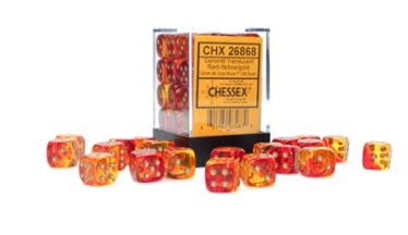 Chessex (26868): D6: 12mm: Gemini: Translucent Red-Yellow/Gold 