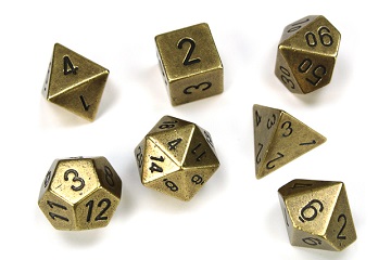 Chessex (27023): Polyhedral 7 Die Set: Metal: Old Brass 