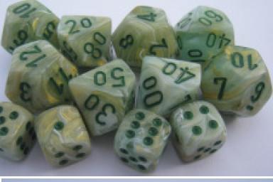 Chessex (27209): D10: Menagerie #8 Green/Dark Green Marble 