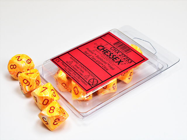 Chessex (27253): D10: Festive: Sunburst/Red 