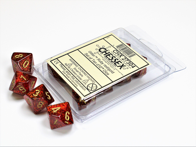 Chessex (27304): D10: Glitter: Ruby/Gold 