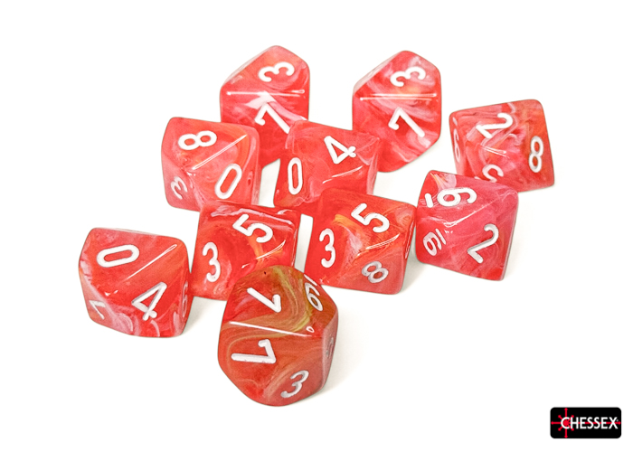 Chessex (27353): D10: Festive: Dahlia/White Luminary 