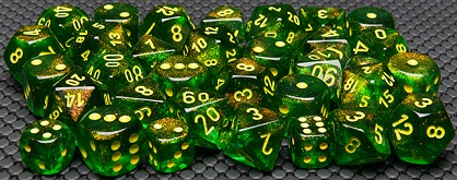 Chessex (27365): D10: Maple Green/Yellow 