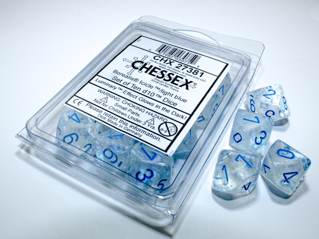 Chessex (27381): D10: Borealis: Icicle/Light Blue Luminary 