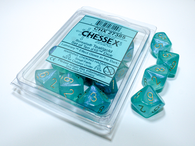 Chessex (27385): D10: Borealis: Teal/Gold Luminary 