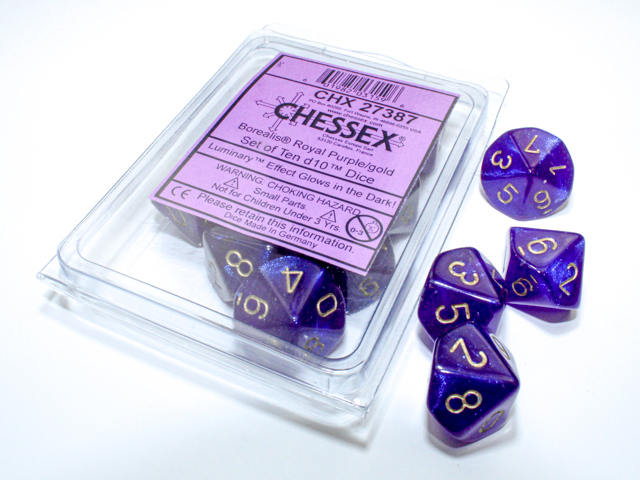Chessex (27387): D10: Borealis: Royal Purple/Gold Luminary 