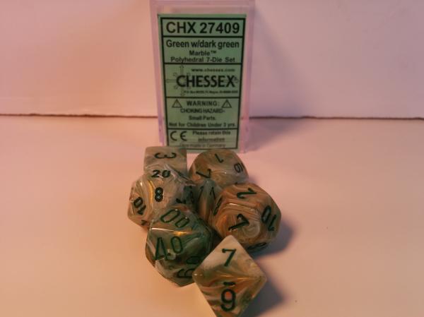 Chessex (27409): Polyhedral 7-Die Set: Marble: Green/Dark Green 