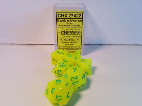 Chessex (27422): Polyhedral 7-Die Set: Vortex: Electric Yellow/Green Vortex 