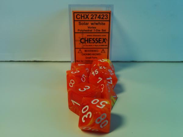 Chessex (27423): Polyhedral 7-Die Set: Vortex: Solar/White 