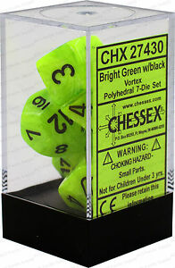 Chessex (27430): Polyhedral 7-Die Set: Vortex: Green/ Black 