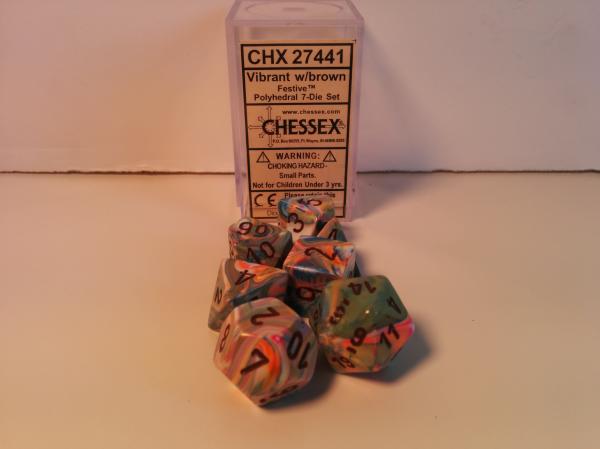 Chessex (27441): Polyhedral 7-Die Set: Festive Vibrant/Brown 