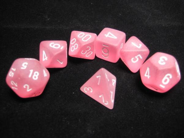 Chessex (27464): Polyhedral 7-Die Set: Frosted: Pink/ White 
