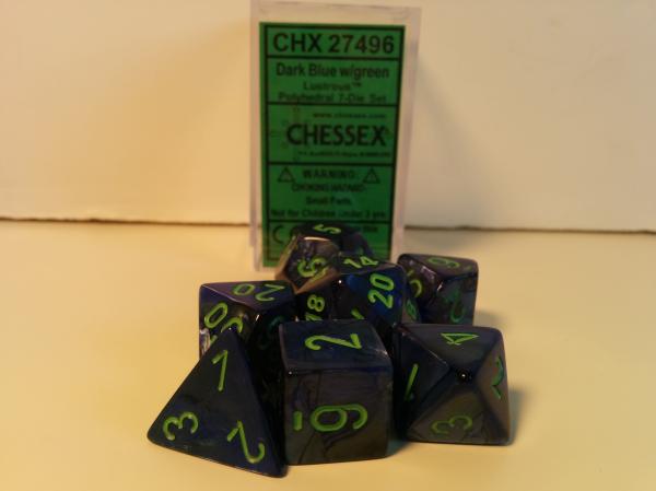 Chessex (27496): Polyhedral 7-Die Set: Lustrous: Dark Blue/Green 