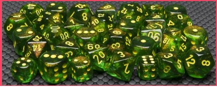 Chessex (27565): Polyhedral 7-Die Set: Borealis: Maple Green with Yellow  