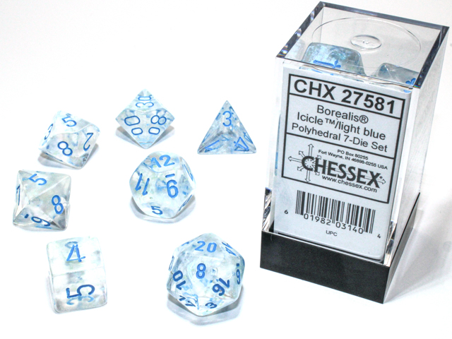 Chessex (27581): Polyhedral 7-Die Set: Borealis: Icicle/Light Blue with Luminary 