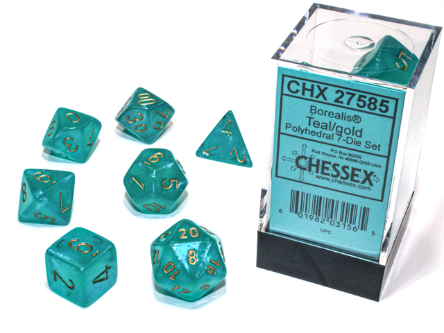 Chessex (27585): Polyhedral 7-Die Set: Borealis: Teal/Gold with Luminary 