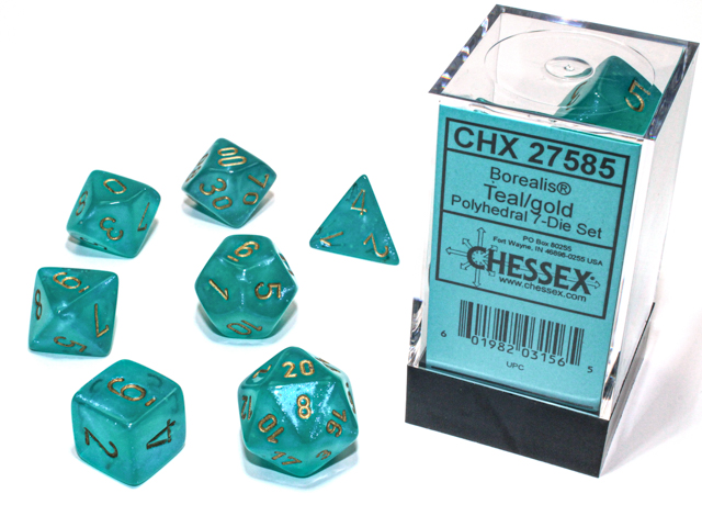Chessex (27585): Polyhedral 7-Die Set: Borealis: Teal/Gold with Luminary 