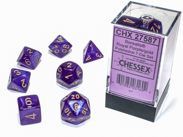 Chessex (27587): Polyhedral 7-Die Set: Borealis: Royal Purple/Gold with Luminary 