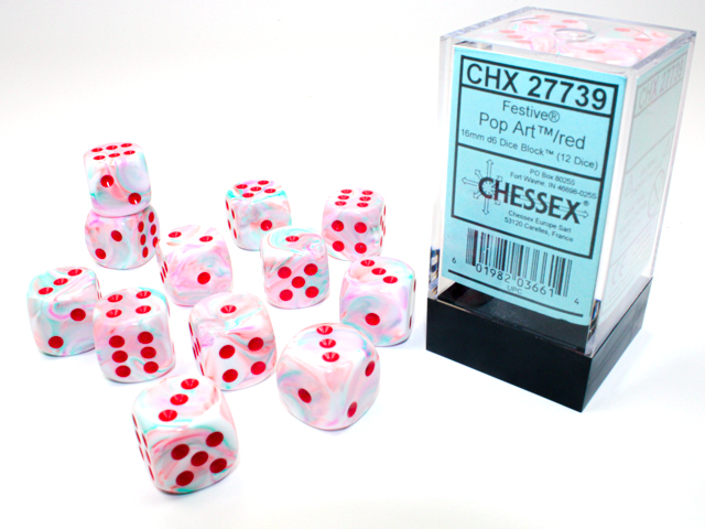 Chessex (27739): D6: 16mm: Festive: Pop Art/Red 