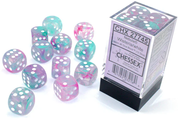 Chessex (27745): Nebula D6 16MM Wisteria/White Luminary (12) 