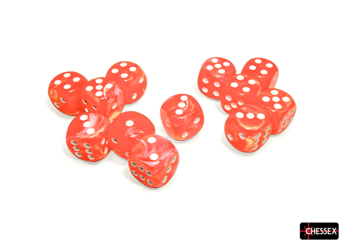 Chessex (27753): D6: 16mm: Festive: DAHLIA/WHITE LUMINARY 