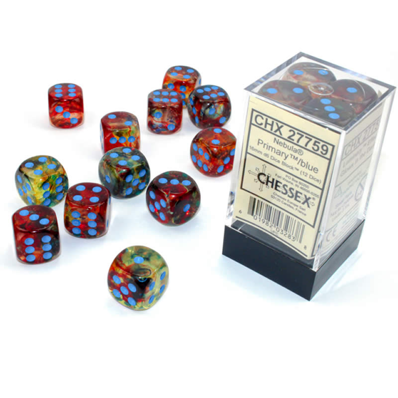 Chessex (27759): Nebula D6 16MM Primary/Blue Luminary (12) 